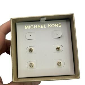 NEW Michael Kors Stud Earring Set Gold Mini Pave & Logo Round Set of 2